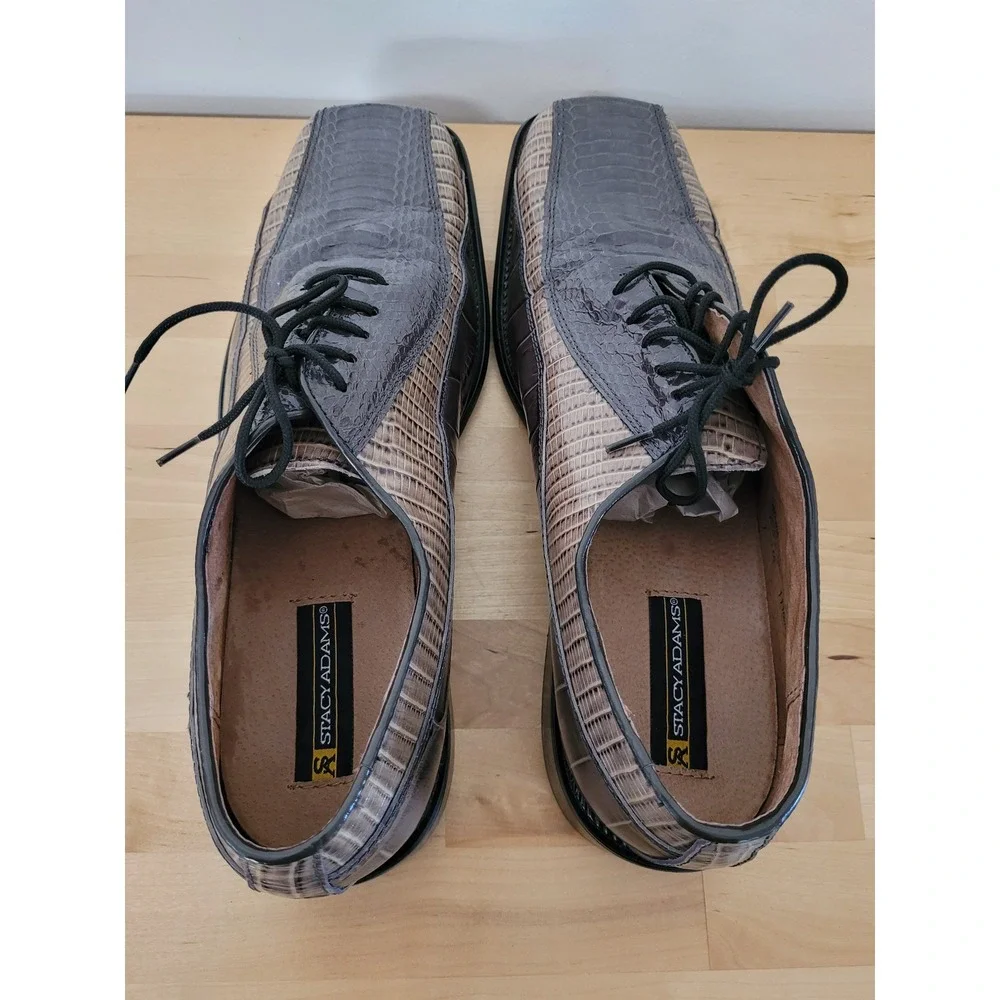 Stacy Adams Oxford Shoes Mens 11.5M Grey Light Gray Genuine Snake Leather Dress
